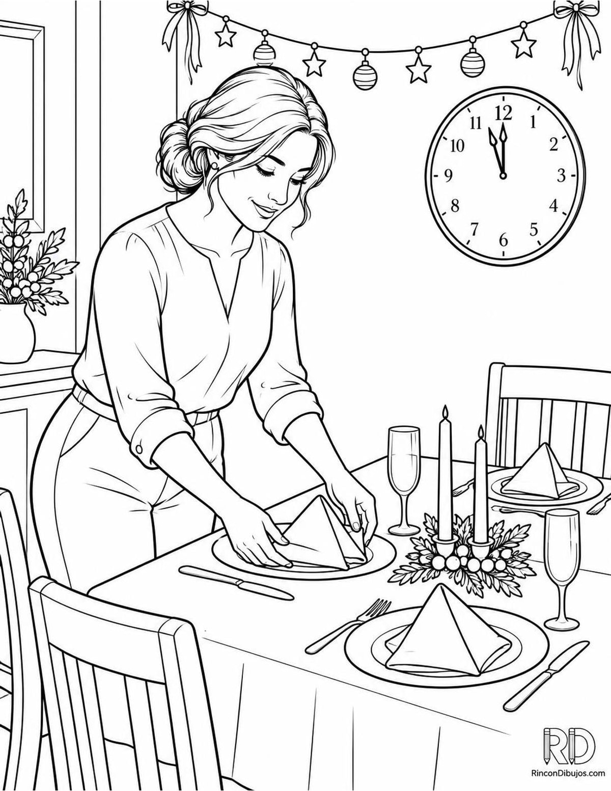 Dibujo de mesa de Fin de Año para colorear Dibujo de mesa de Fin de Año para colorear