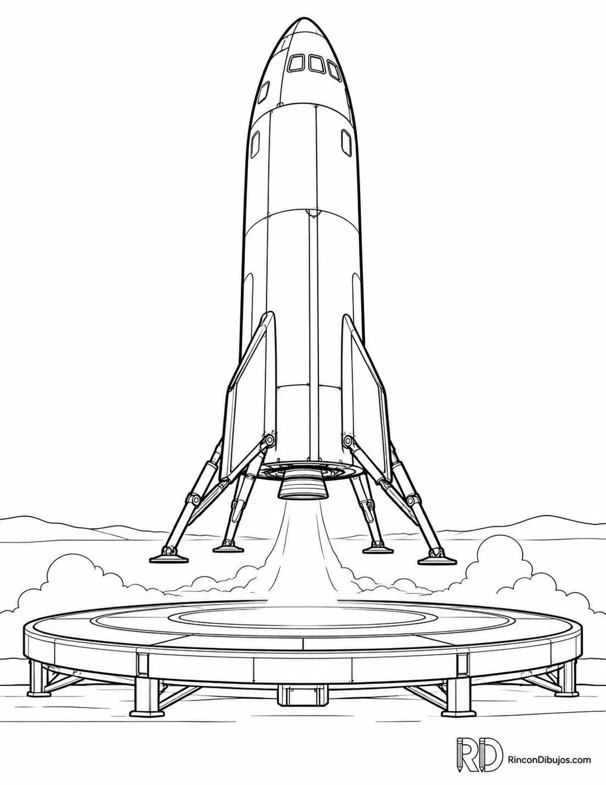 Dibujo de nave espacial aterrizando verticalmente para colorear Dibujo de nave espacial aterrizando verticalmente para colorear