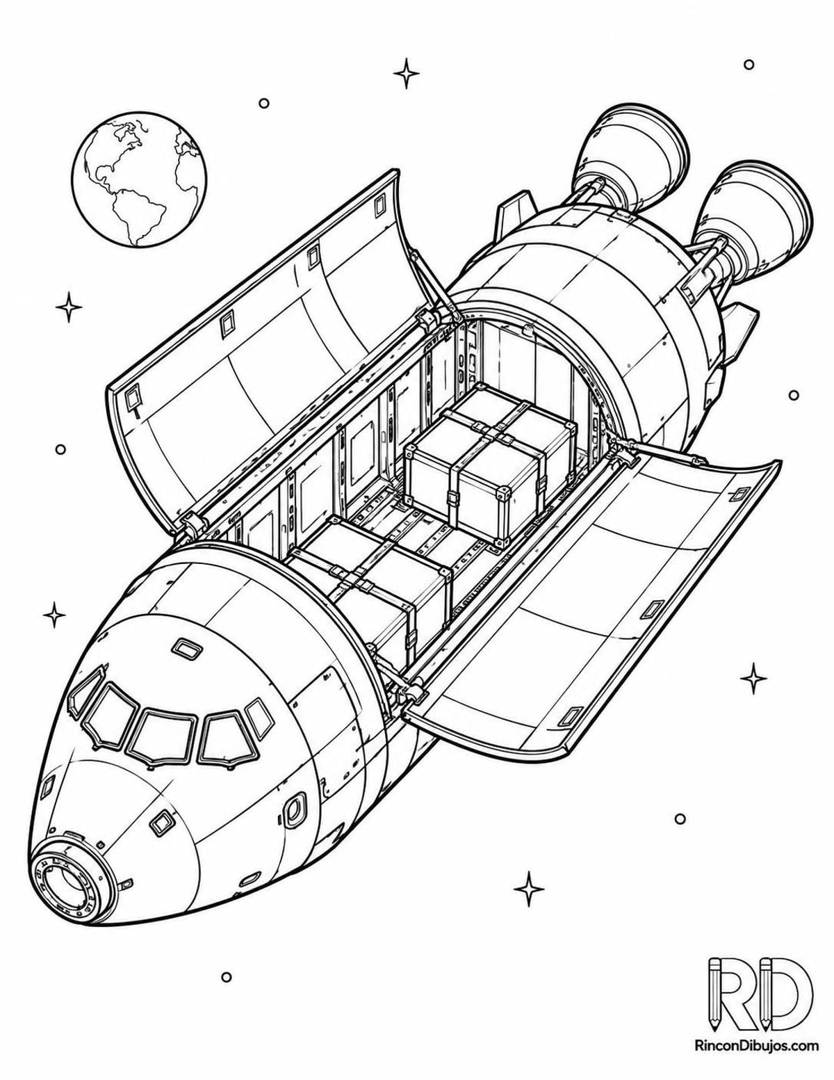 Dibujo de nave espacial con bodega abierta para colorear Dibujo de nave espacial con bodega abierta para colorear