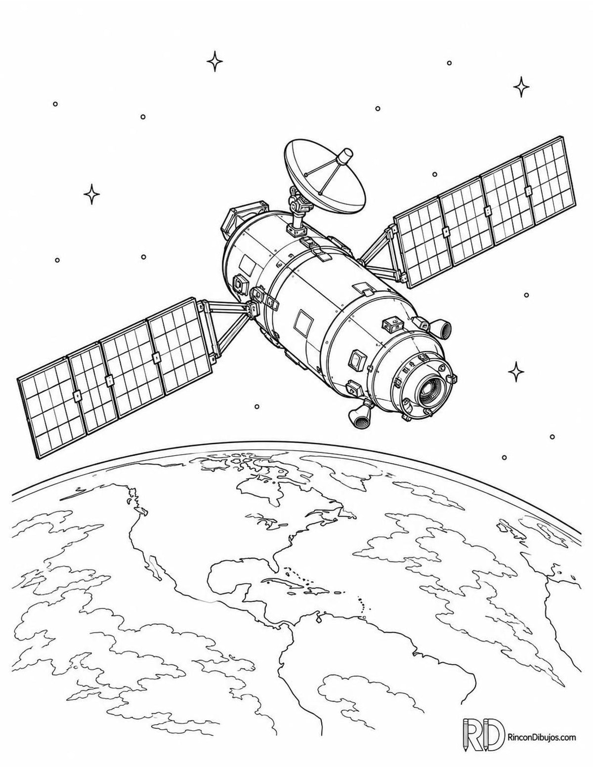 Dibujo de nave espacial con paneles solares para colorear Dibujo de nave espacial con paneles solares para colorear
