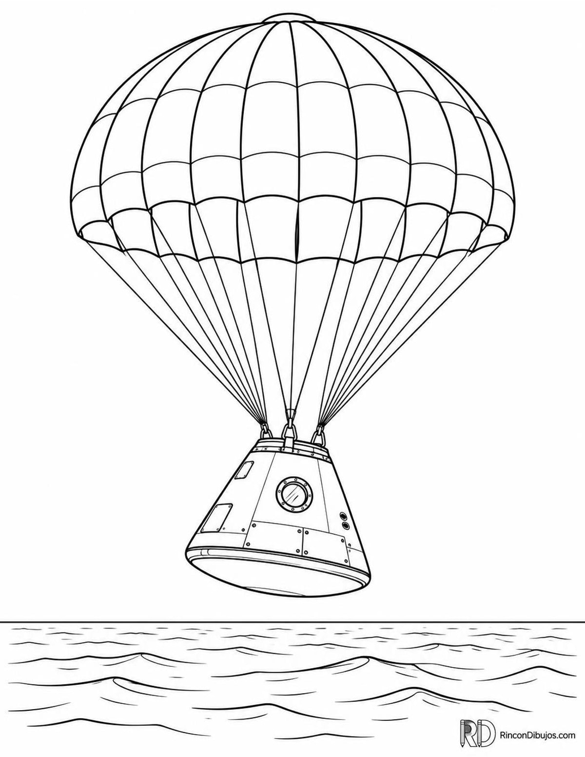 Dibujo de nave espacial con paracaídas para colorear Dibujo de nave espacial con paracaídas para colorear