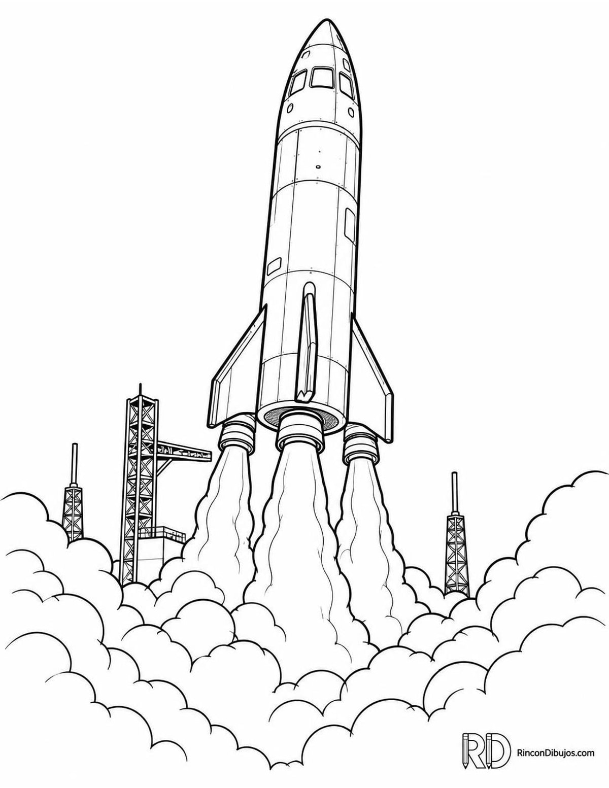 Dibujo de nave espacial despegando para colorear Dibujo de nave espacial despegando para colorear