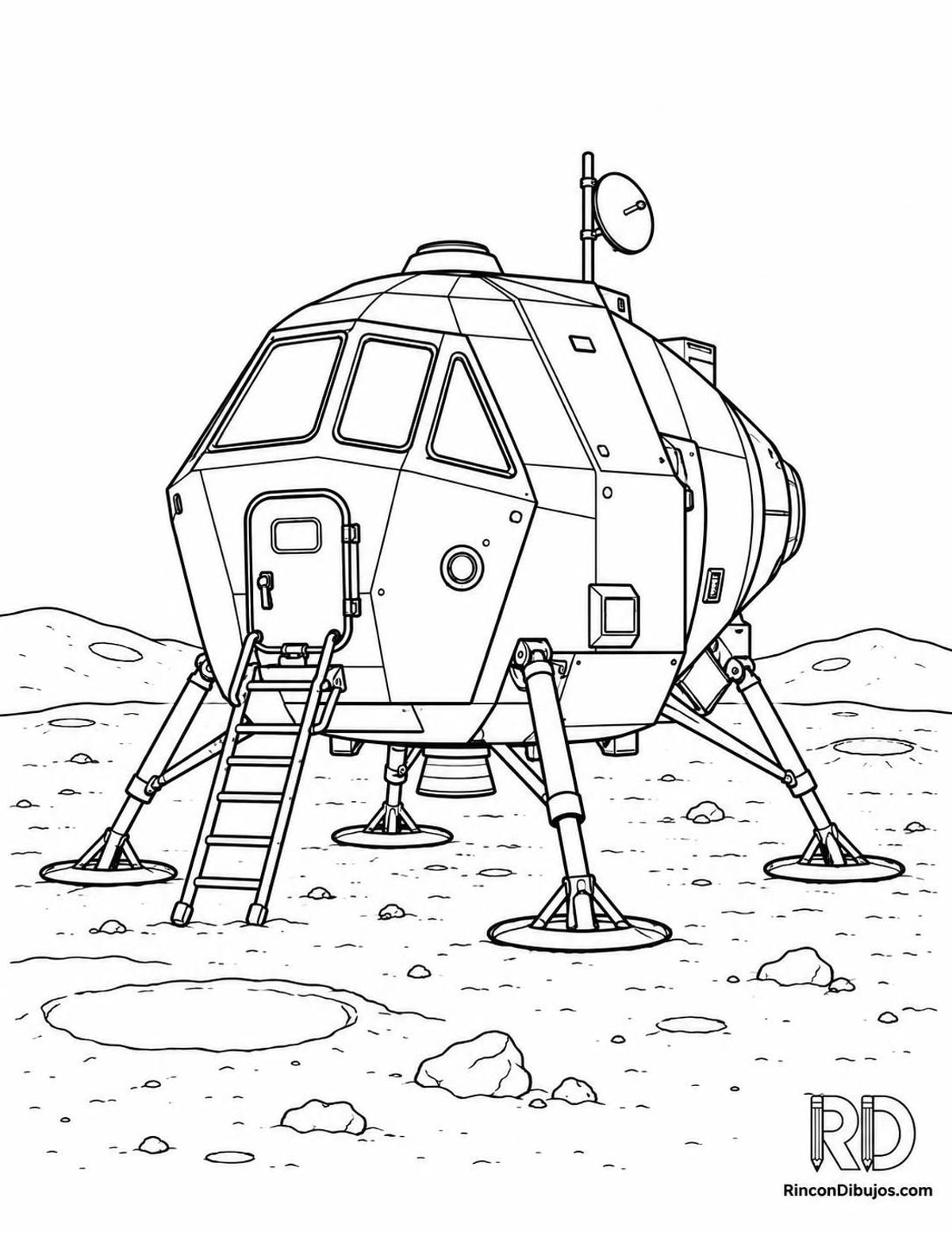 Dibujo de nave espacial en la Luna para colorear Dibujo de nave espacial en la Luna para colorear