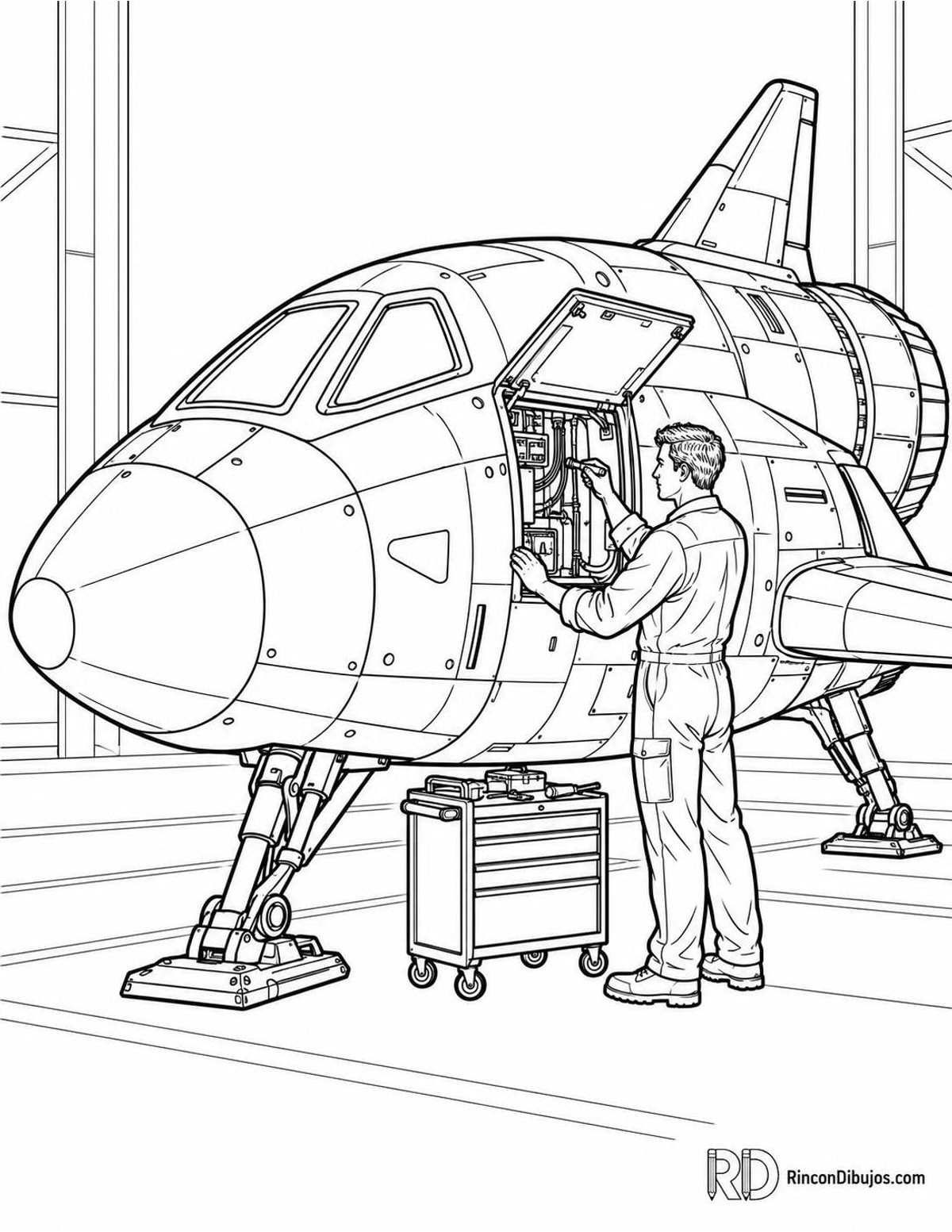 Dibujo de nave espacial en mantenimiento para colorear Dibujo de nave espacial en mantenimiento para colorear