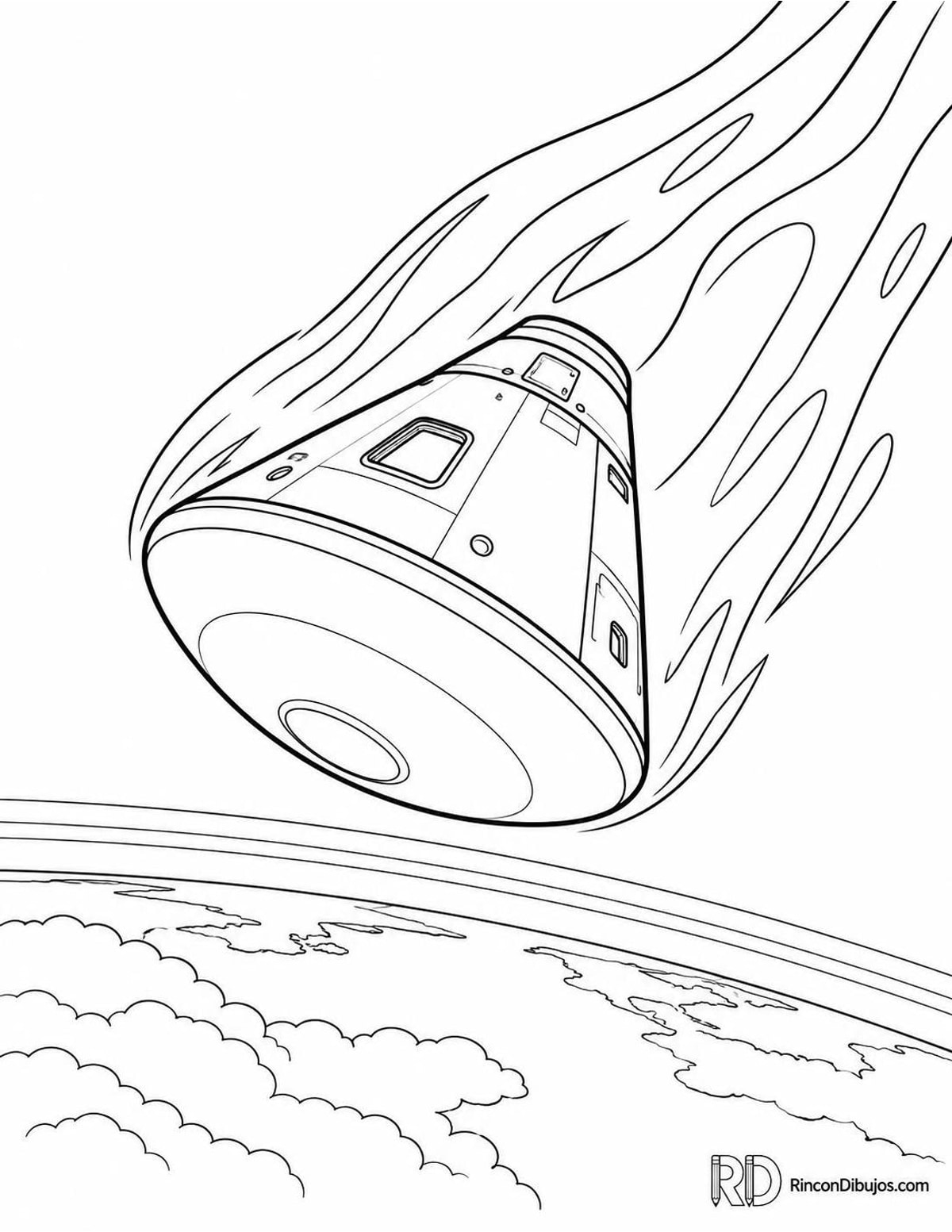Dibujo de nave espacial en reentrada para colorear Dibujo de nave espacial en reentrada para colorear