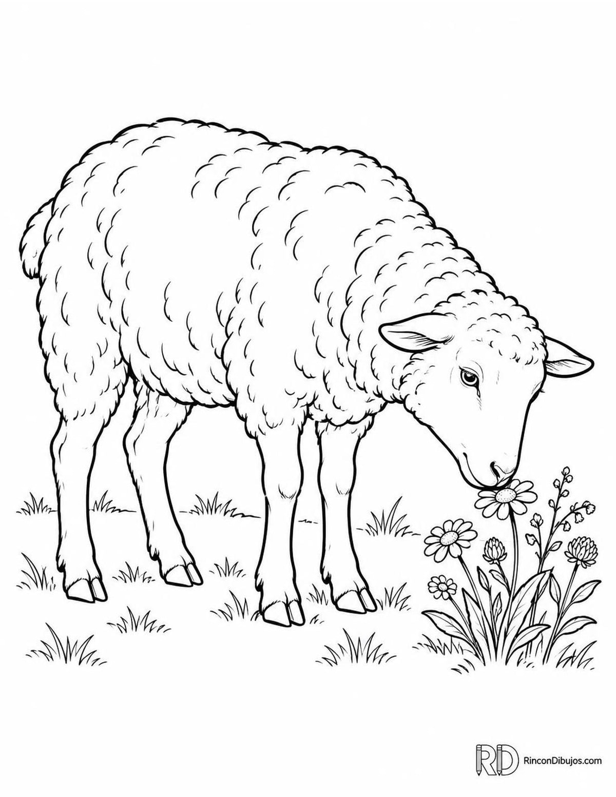 Dibujo de oveja con flores para colorear Dibujo de oveja con flores para colorear