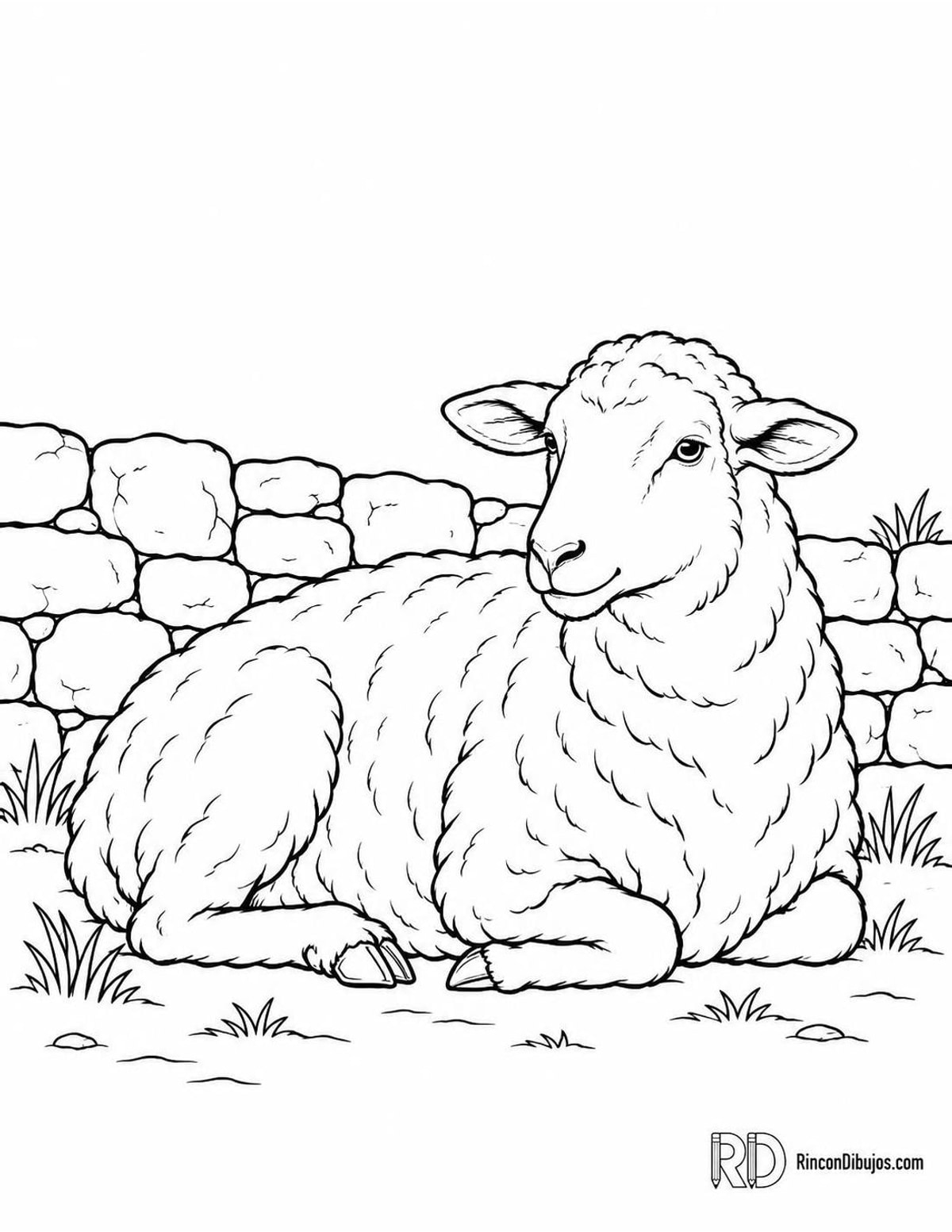 Dibujo de oveja descansando para colorear Dibujo de oveja descansando para colorear