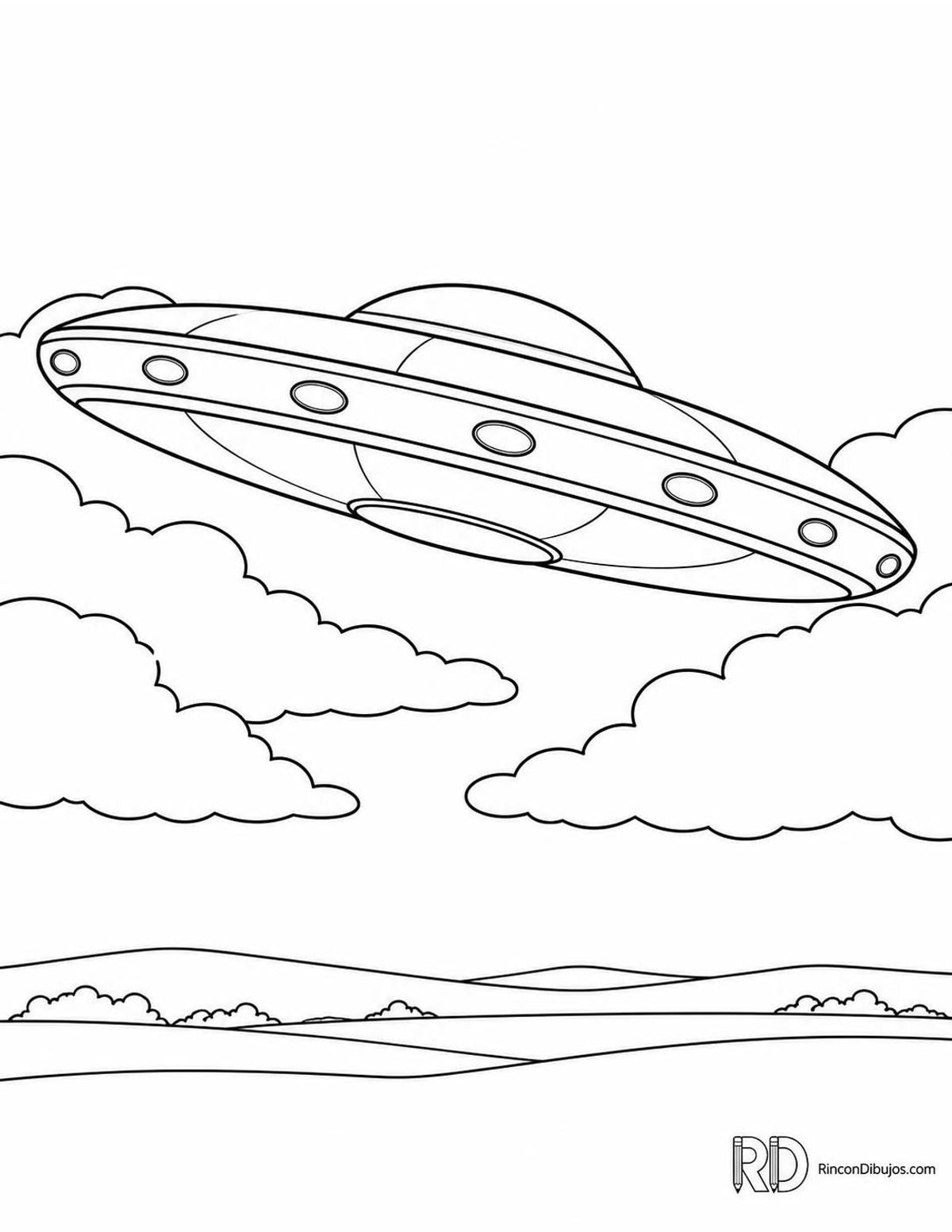 Dibujo de ovni entre nubes para colorear Dibujo de ovni entre nubes para colorear