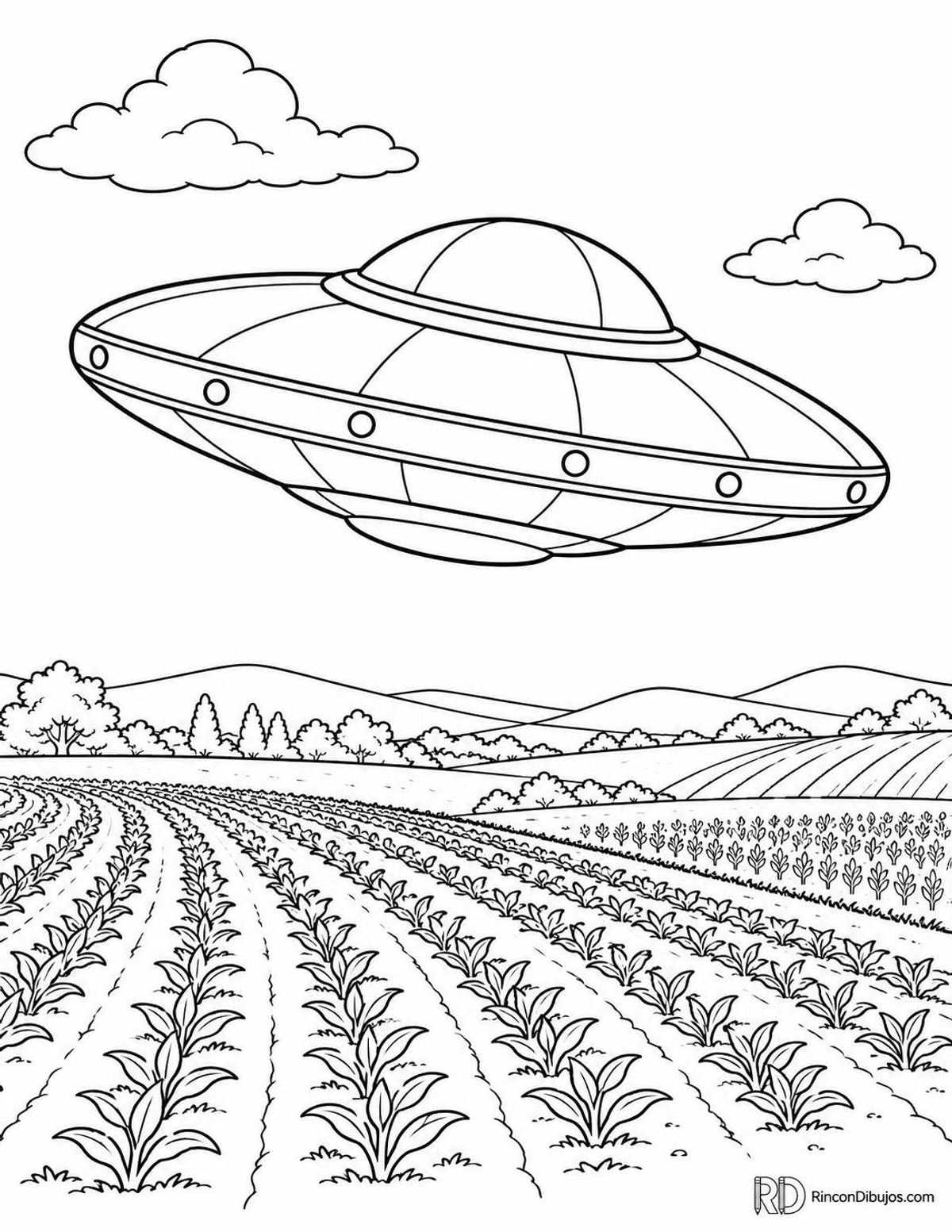 Dibujo de ovni sobre cultivos para colorear Dibujo de ovni sobre cultivos para colorear