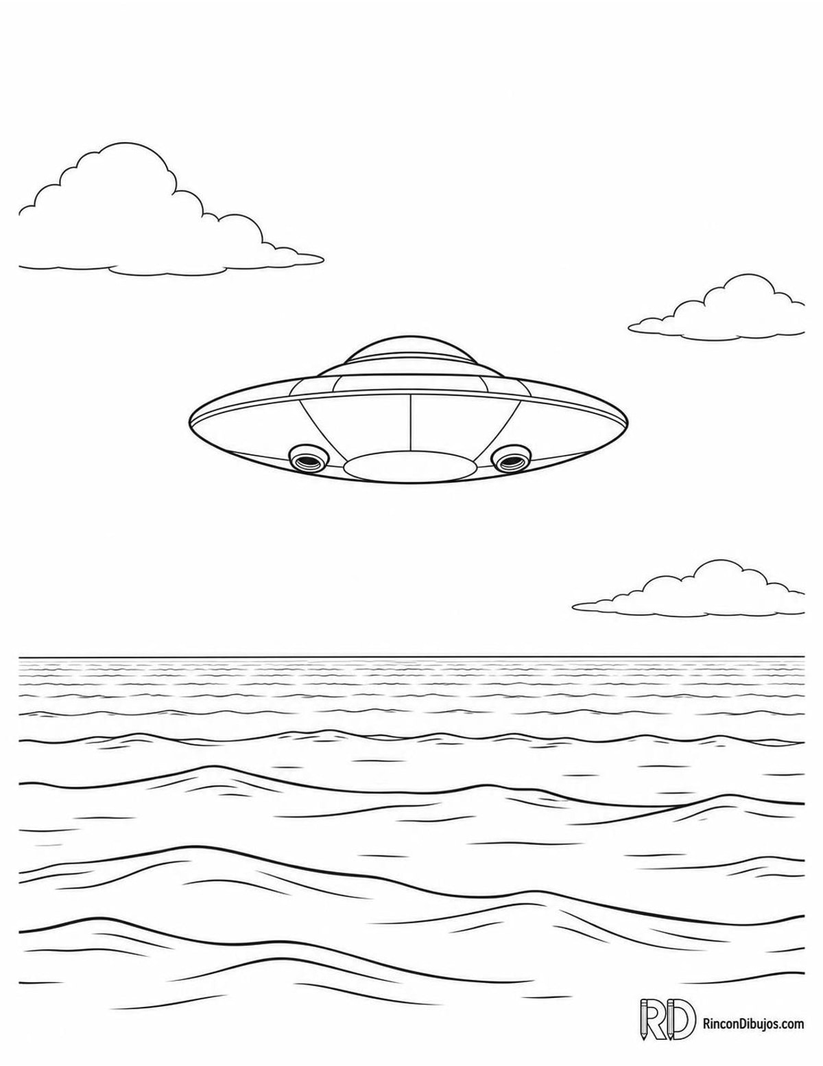 Dibujo de ovni sobre mar para colorear Dibujo de ovni sobre mar para colorear