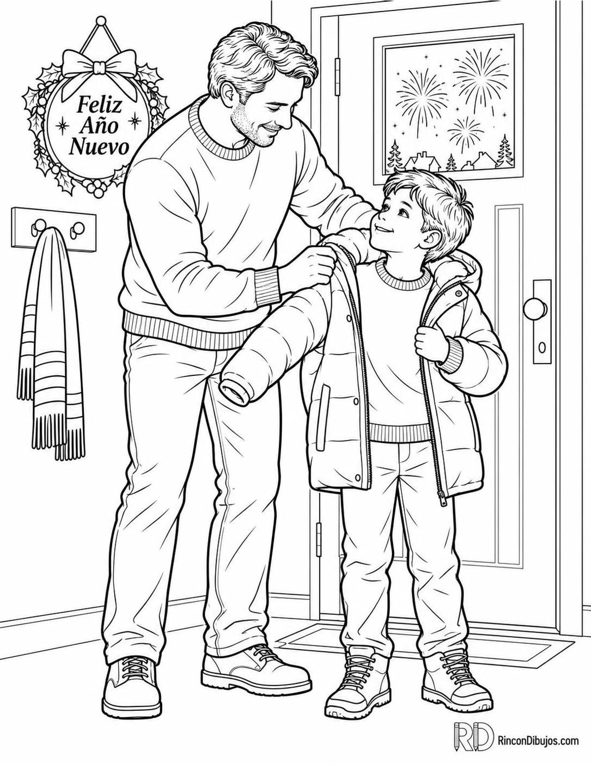 Dibujo de padre e hijo en Año para colorear Dibujo de padre e hijo en Año para colorear