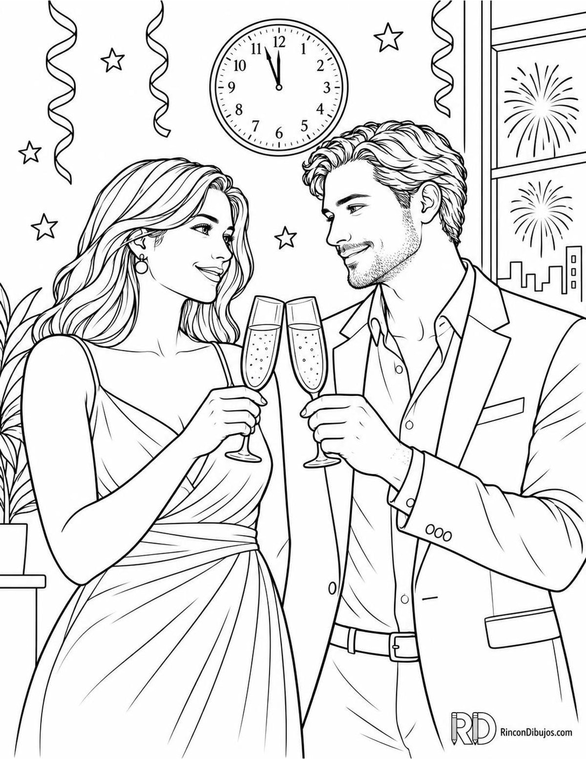Dibujo de pareja brindando en Fin para colorear Dibujo de pareja brindando en Fin para colorear
