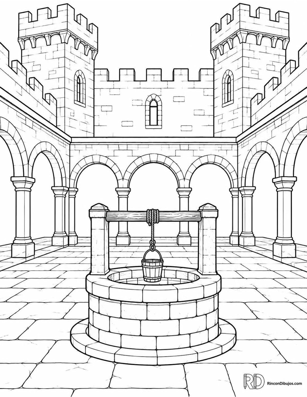 Dibujo de patio de castillo para colorear Dibujo de patio de castillo para colorear