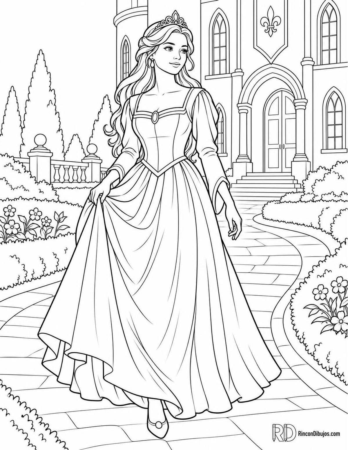 Dibujo de Princesas caminando para colorear Dibujo de Princesas caminando para colorear