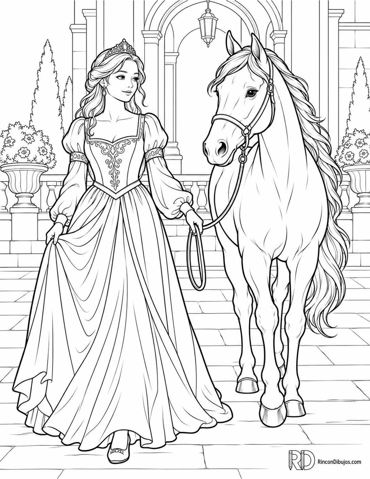 Dibujo de Princesas con caballo para colorear Dibujo de Princesas con caballo para colorear