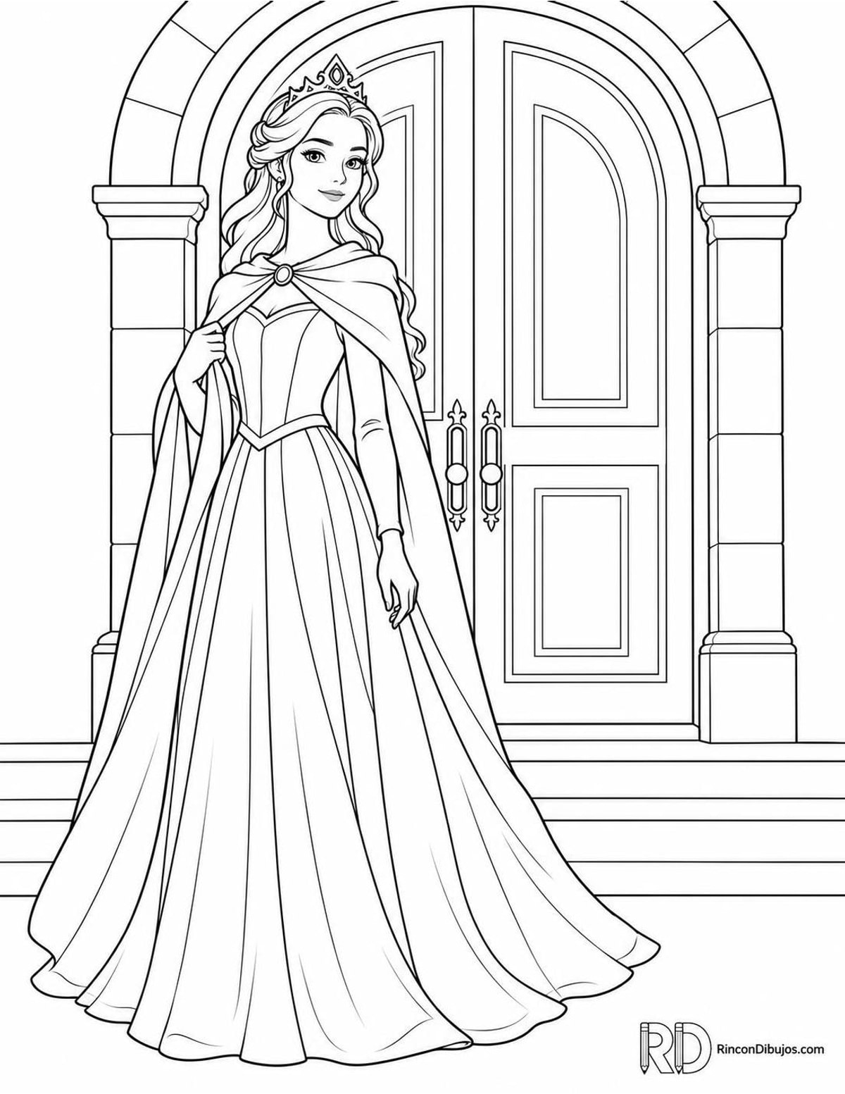 Dibujo de Princesas con capa para colorear Dibujo de Princesas con capa para colorear
