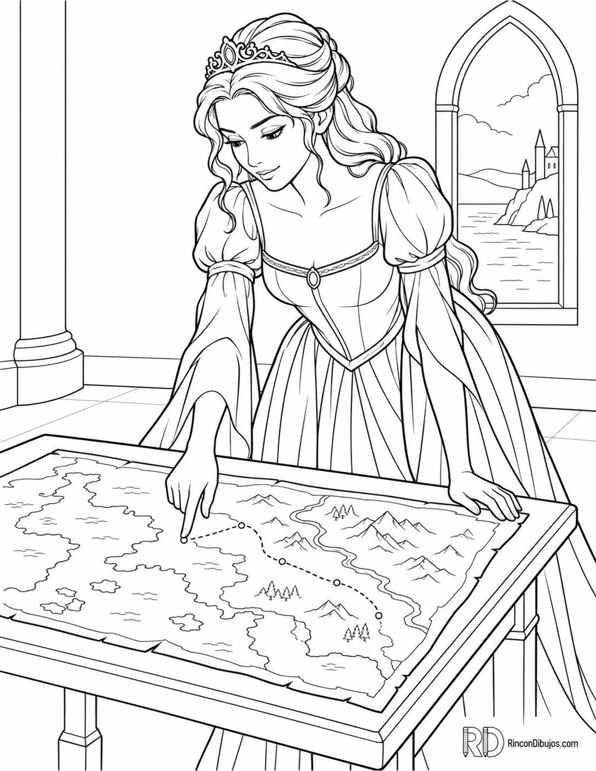 Dibujo de Princesas con mapa para colorear Dibujo de Princesas con mapa para colorear