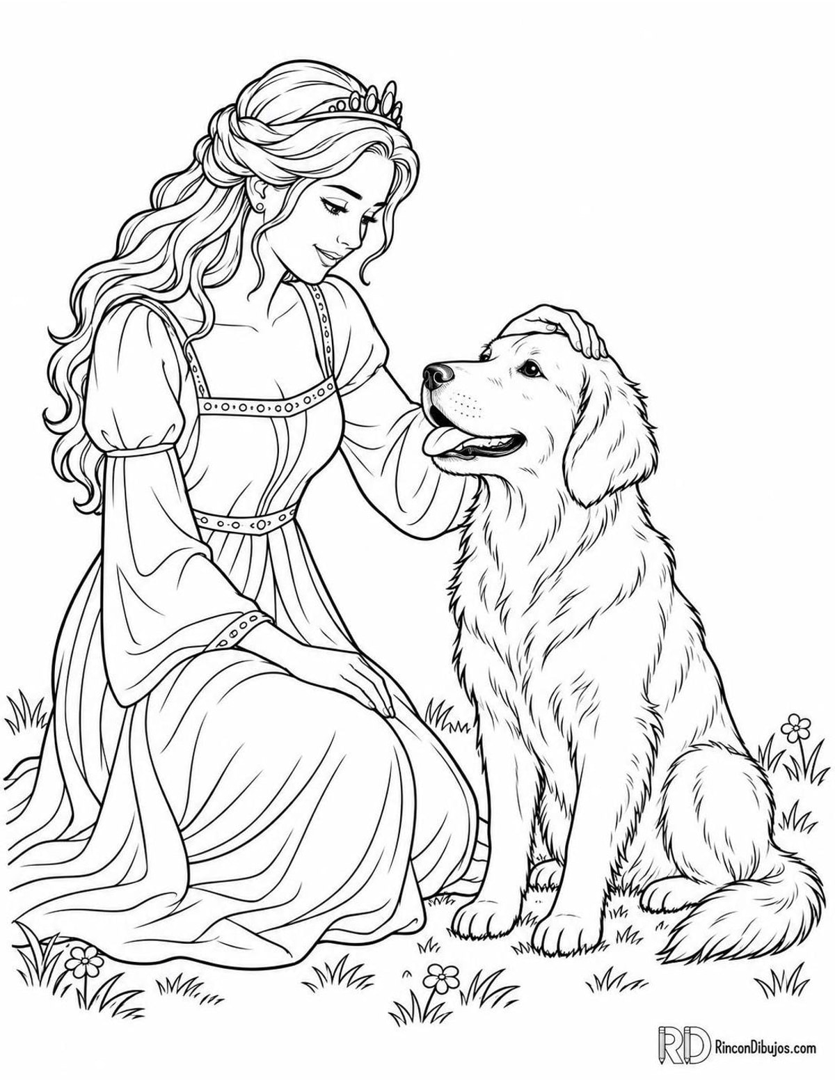 Dibujo de Princesas con perro para colorear Dibujo de Princesas con perro para colorear