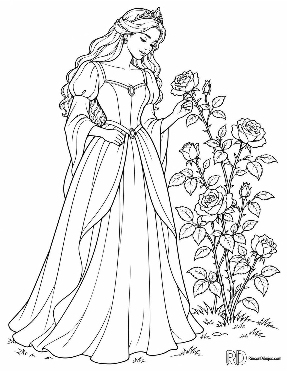 Dibujo de Princesas con rosas para colorear Dibujo de Princesas con rosas para colorear