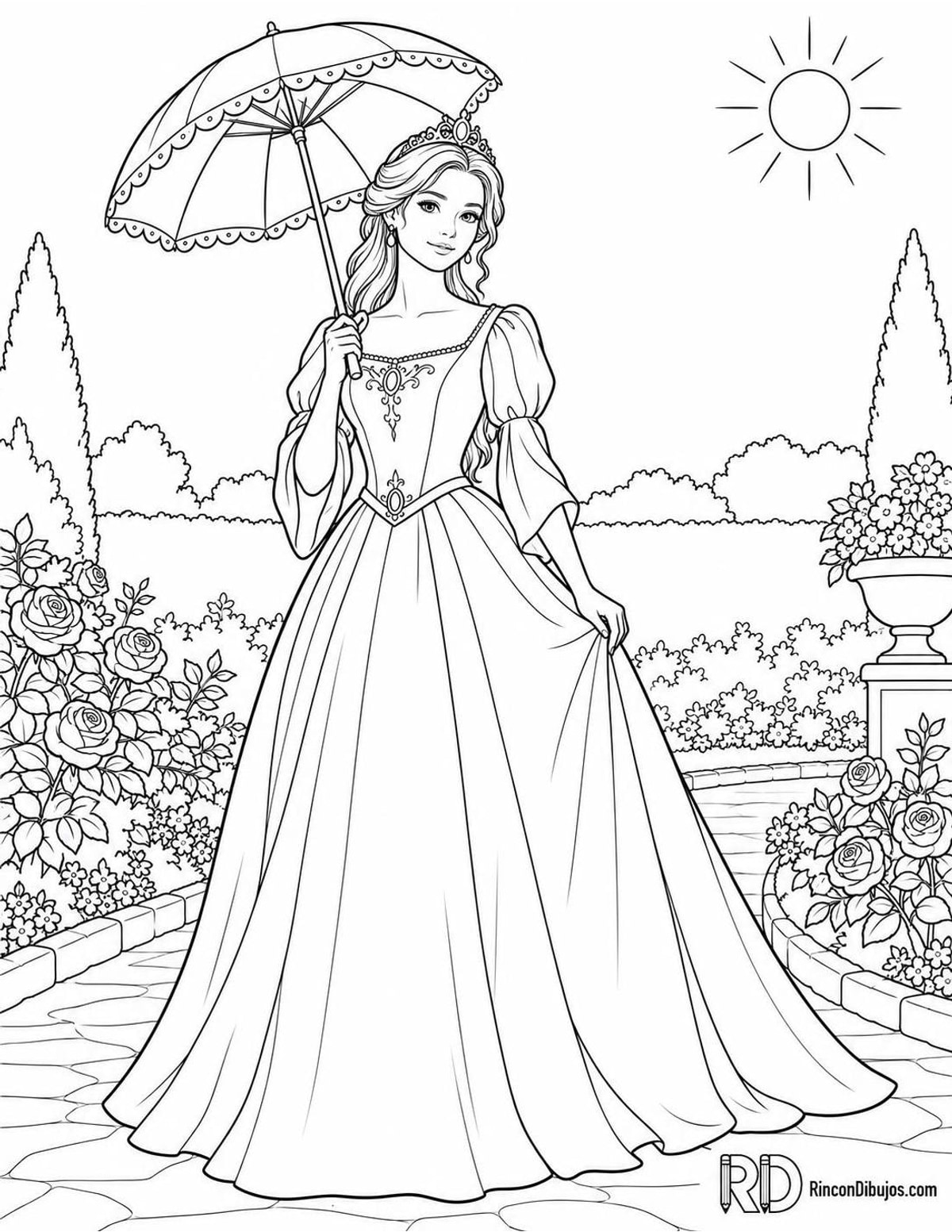 Dibujo de Princesas con sombrilla para colorear Dibujo de Princesas con sombrilla para colorear