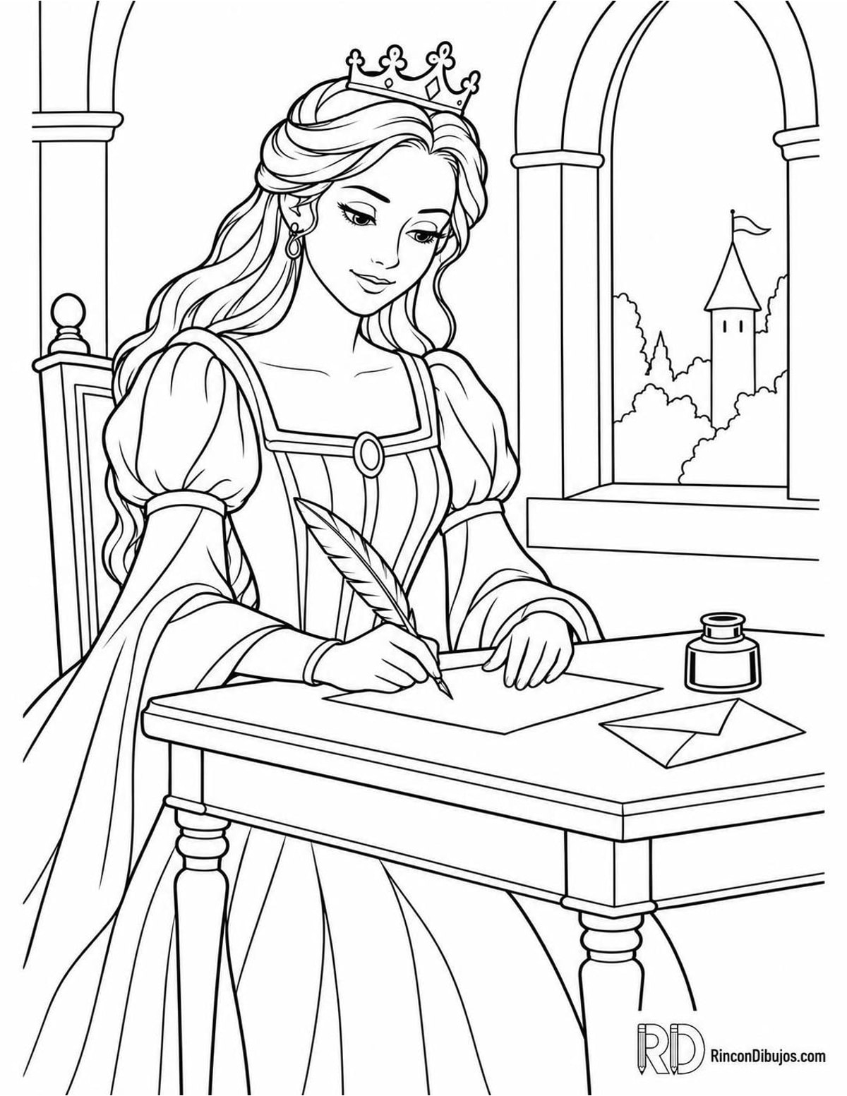Dibujo de Princesas escribiendo para colorear Dibujo de Princesas escribiendo para colorear