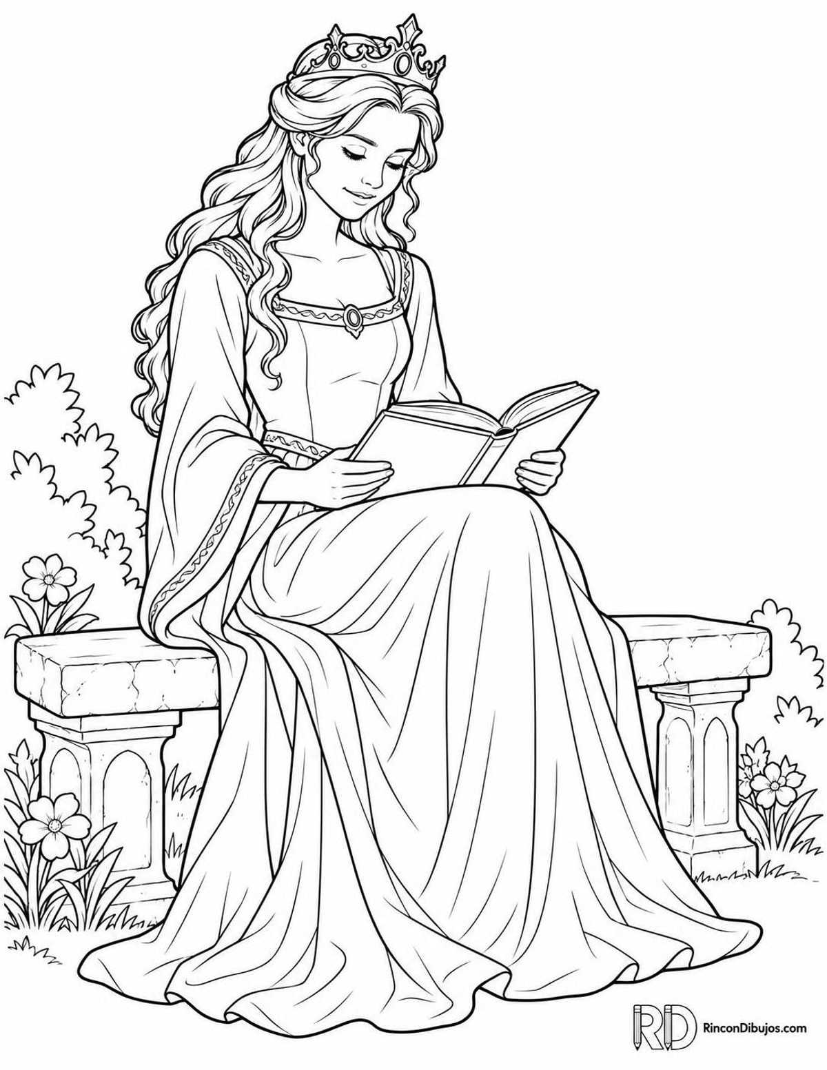 Dibujo de Princesas leyendo para colorear Dibujo de Princesas leyendo para colorear