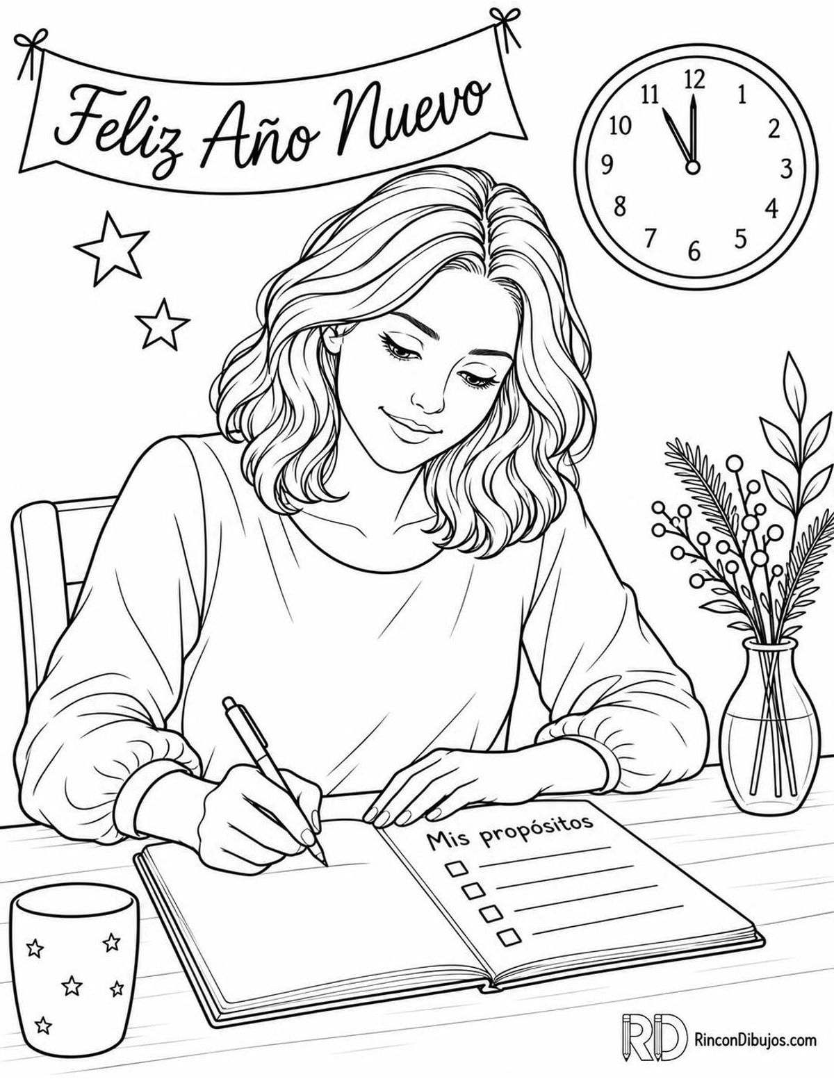 Dibujo de propósitos de Año Nuevo para colorear Dibujo de propósitos de Año Nuevo para colorear