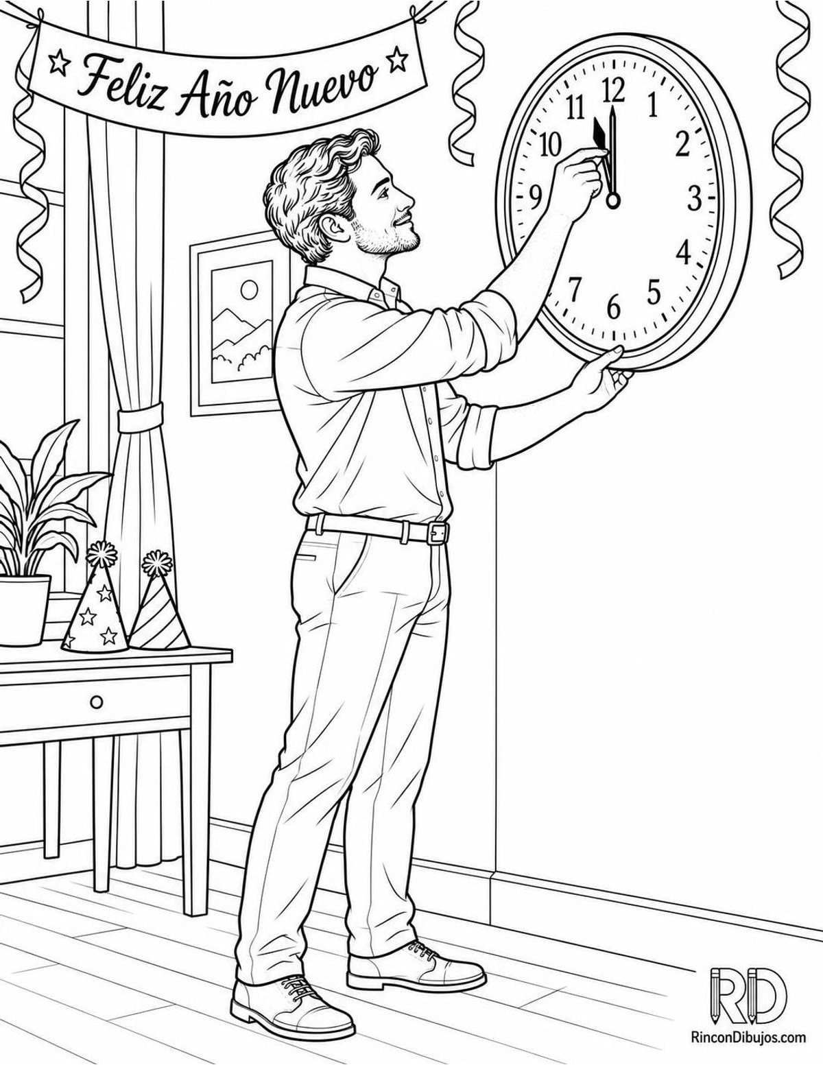 Dibujo de reloj de Año Nuevo para colorear Dibujo de reloj de Año Nuevo para colorear