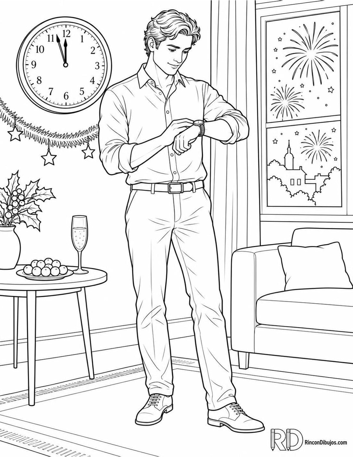 Dibujo de reloj de Fin de Año para colorear Dibujo de reloj de Fin de Año para colorear
