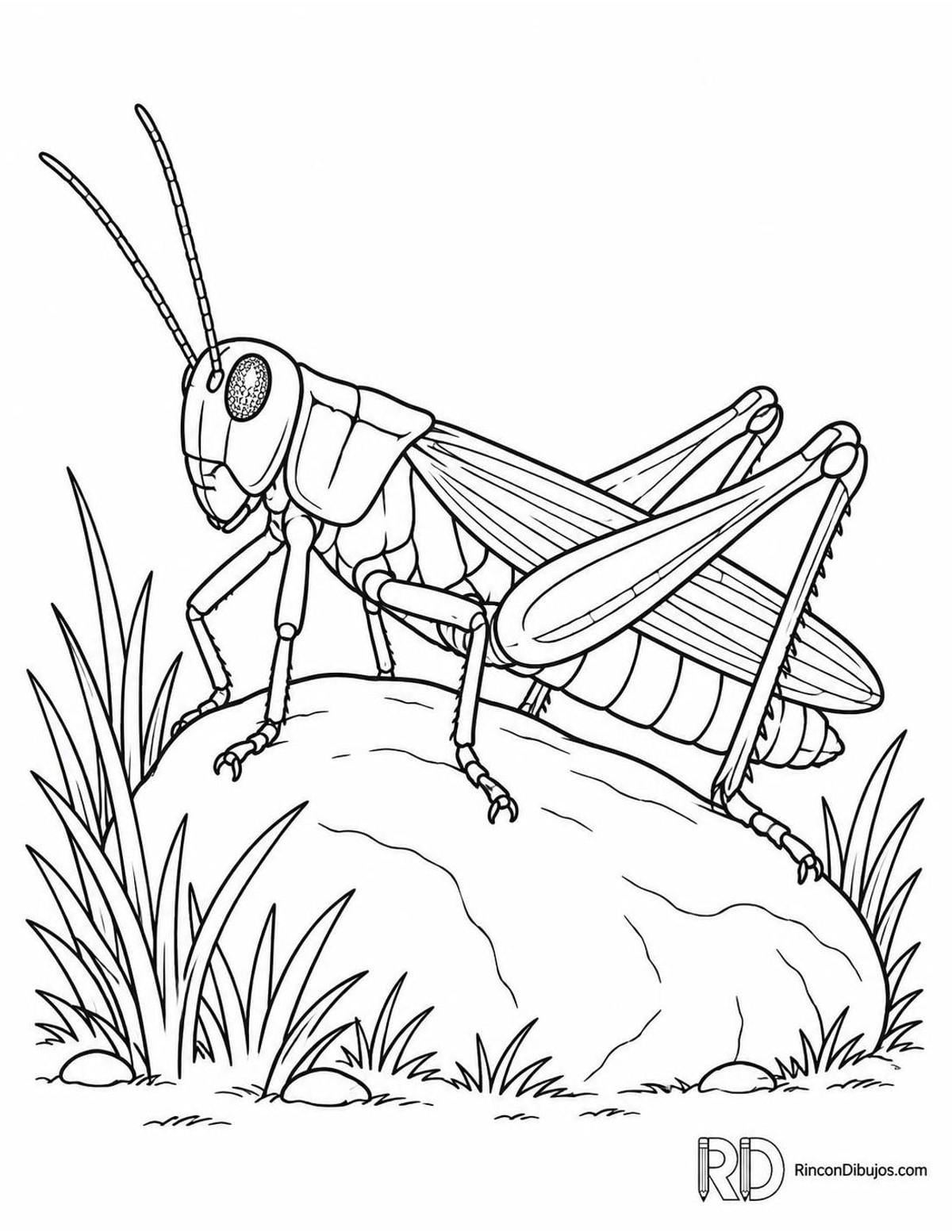 Dibujo de saltamontes en piedra para colorear Dibujo de saltamontes en piedra para colorear