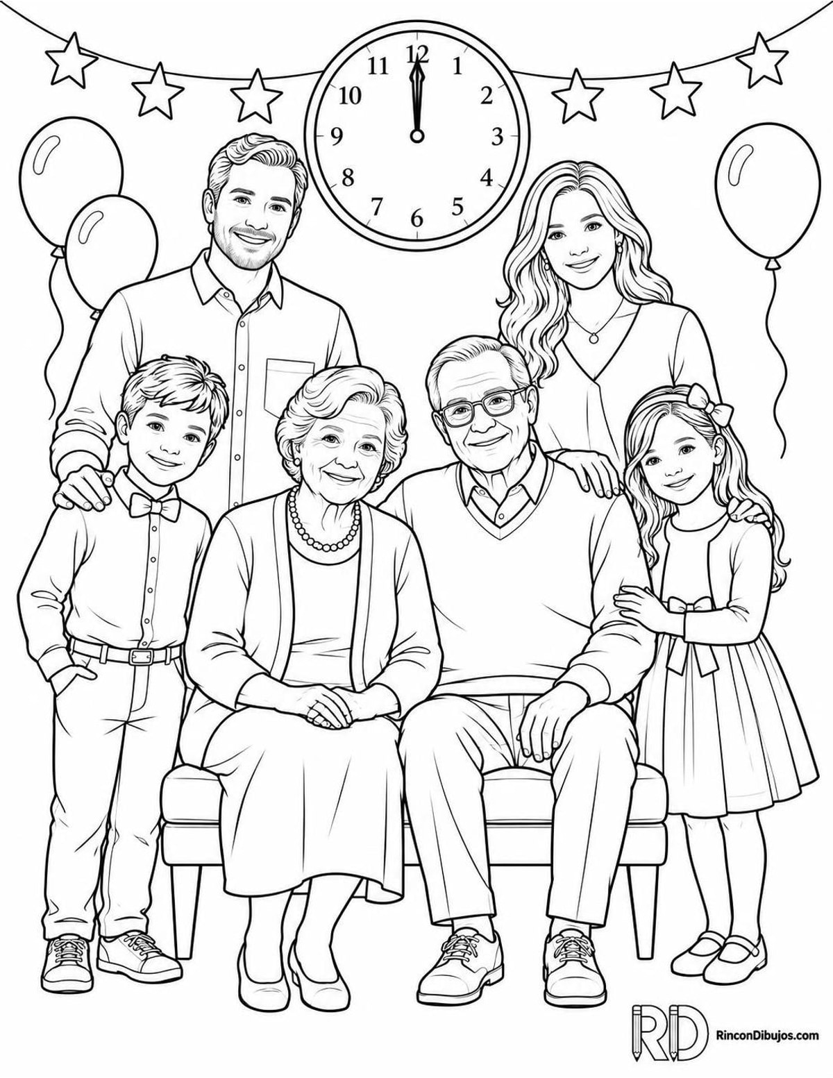Dibujo de tres generaciones en Año Nuevo para colorear Dibujo de tres generaciones en Año Nuevo para colorear