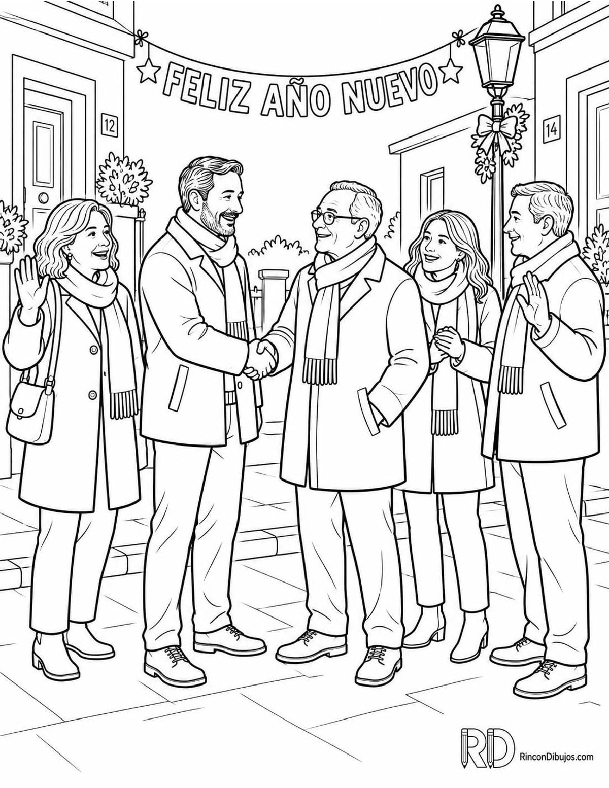 Dibujo de vecinos en Fin de Año para colorear Dibujo de vecinos en Fin de Año para colorear